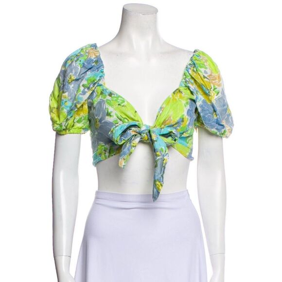 Floral Puff Sleeve Tie-Front Top - Picture 3 of 6